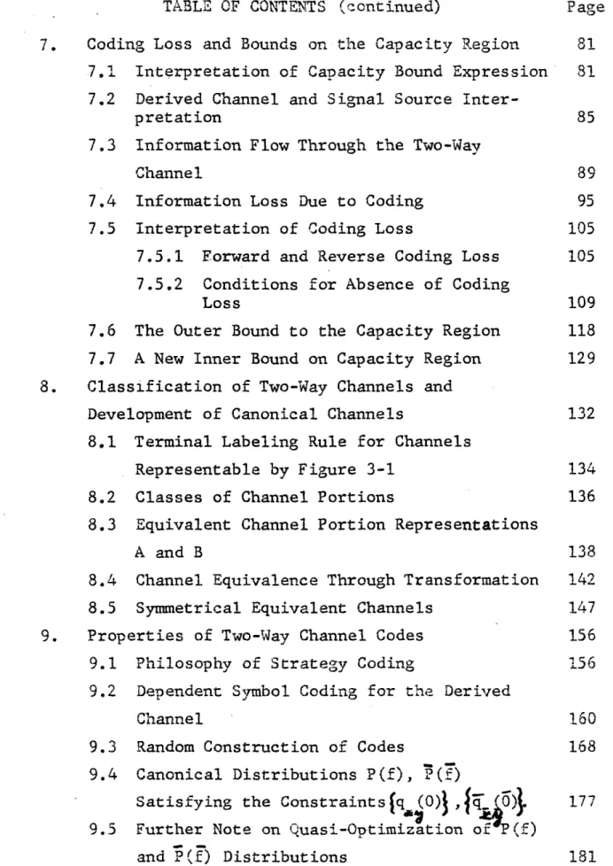 TABLE OF  CONTENTS  (continued)  Page 7.  Coding Loss  and Bounds  on  the Capacity Region  81