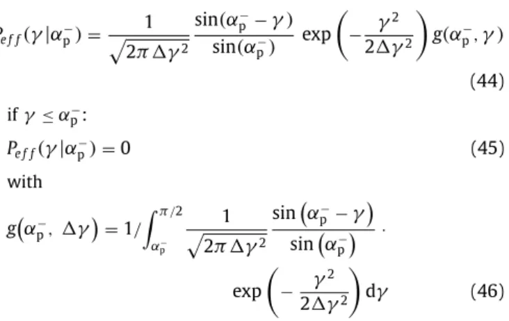 Fig. 14 compares the probabilities that particles make only one impact at different particle incident angles α p − and β p − in  deter-ministic simulation with the theoretical probability that particles make only one impact (47) , with varied coeﬃcient ψ 