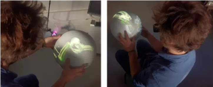 Figure 1. A user viewing a 3D scene (left) and interacting with widgets (right) on a Handheld Perspective Corrected Display (HPCD).