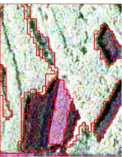 Fig. 11. Segmentation results with the KummerU criterion for the L-band ESAR data over the Oberpfaffenhofen test site (500 × 400 pixels)