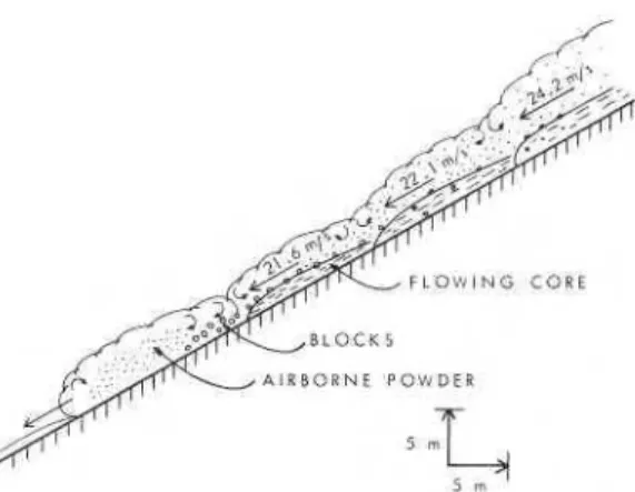 FIGURE  5.  Dynamic  model  of  10  February  1977  avalanche  on  Tupper 1 between  geophone 2  and  pressure stand
