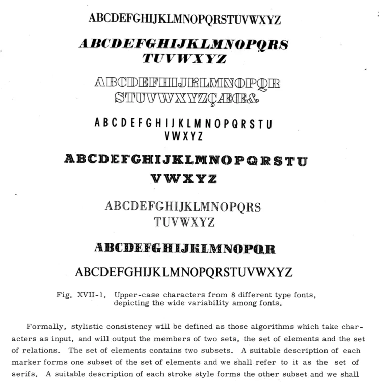 Fig.  XVII-1.  Upper-case  characters  from  8  different  type  fonts, depicting  the  wide  variability  among  fonts.