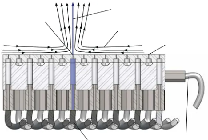 Fig. 2. Cross view of the induced air flow surface with one opened valve .