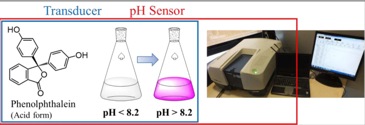 Figure 1.1: Example of a complex pH sensor  made phenolphthalein transducer and  a UV-Vis spectrophotometer as  optical sensor