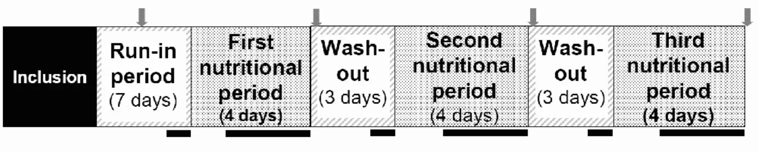 Figure 1: Clinical  trial  flow  chart.  The  gray  arrow  symbol  corresponds  to  the  medical  visits