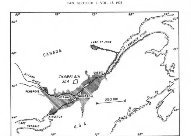 FIG.  1.  The  Champlain Sea  (from  Crawford  (1968),  reproduced  with  permission  from  Engineering  Geology)