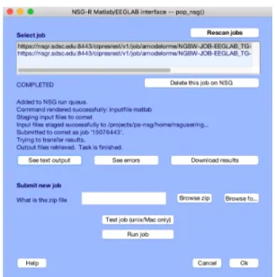 Figure 3. An EEGLAB interface to NSG-R (under  development). 