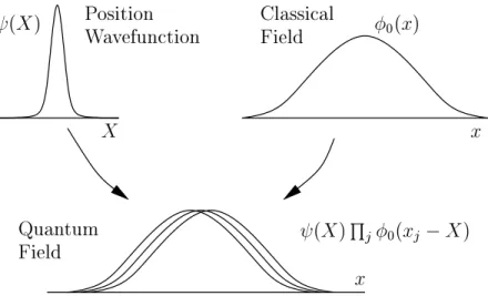 Figure 3-1: The many-photon wavefunction describing a quantum optical pulse is composed of collective position ( X ) and relative position parts