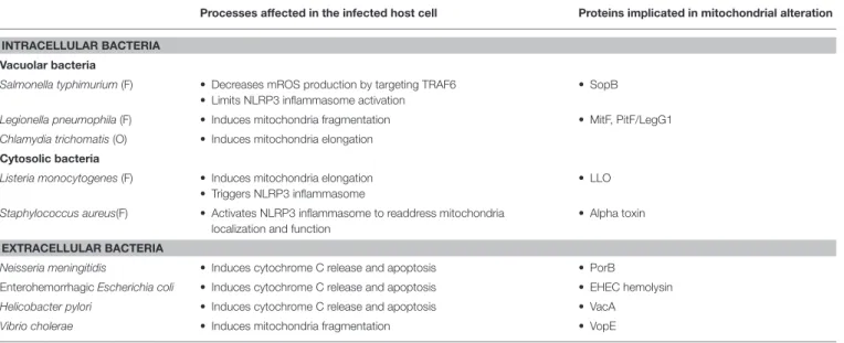 TABLE 1 | Intracellular and extracellular pathogens that impact mitochondrial dynamics.