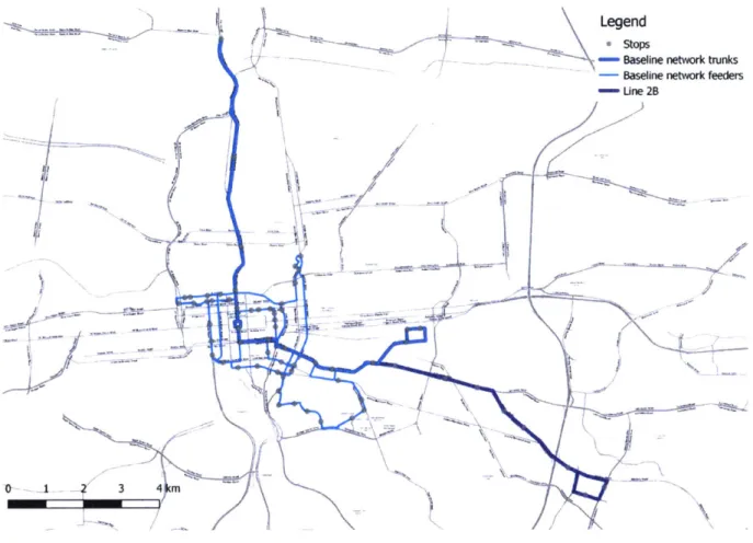 Figure 2.  Map of baseline scenario and Line 2B  trunk route