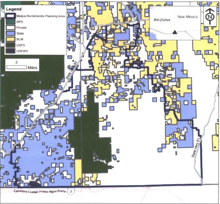 Figure 8:  Map  of land ownership  in the  Malpai  Borderlands  region.