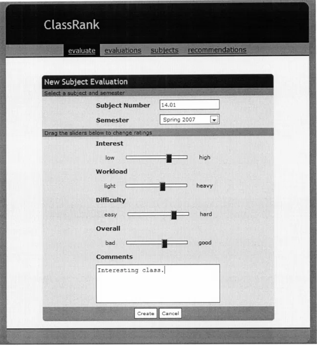 Figure  8:  ClassRank  screenshot  of new evaluation.