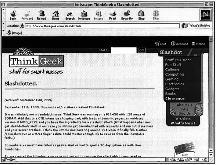 Figure  1. Screen shot of ThinkGeek webpage, posted after the site experienced the Slashdot Effect on September  11,  1999.