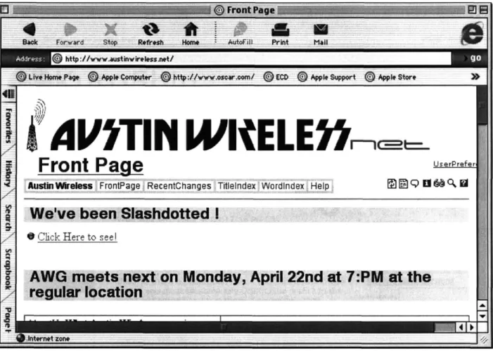 Figure 2. Screen  shot of the webpage for the Austin Wireless Group, after it experienced the Slashdot Effect on  March  19, 2002.