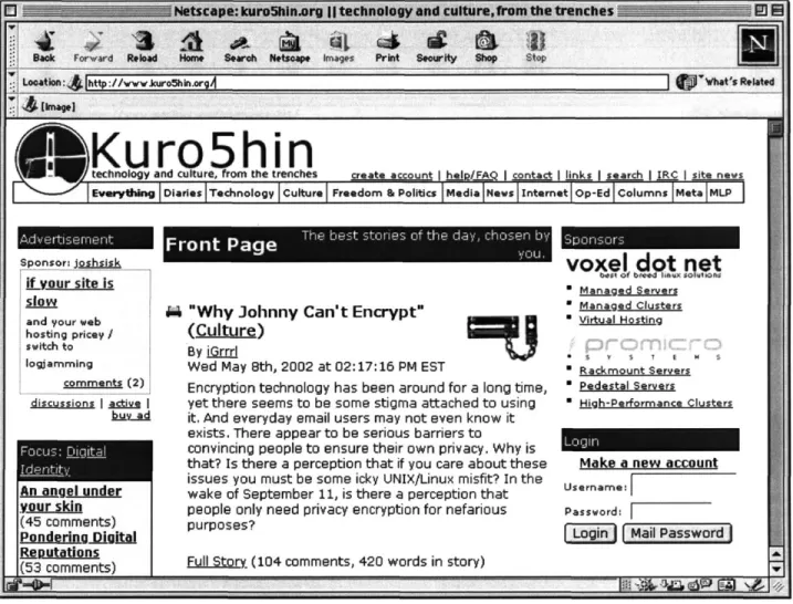 Figure  3. Screen  shot of Kuro5hin.org  webpage. Taken  May 8, 2002.
