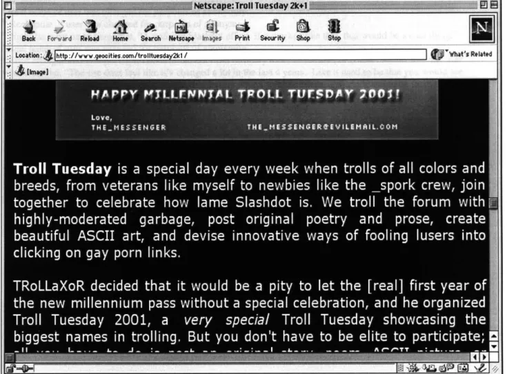 Figure 4.  Screen  shot of the webpage for the organizers  of the Troll Tuesday 2k1  event, intended to have  been  held October 30,  2001.