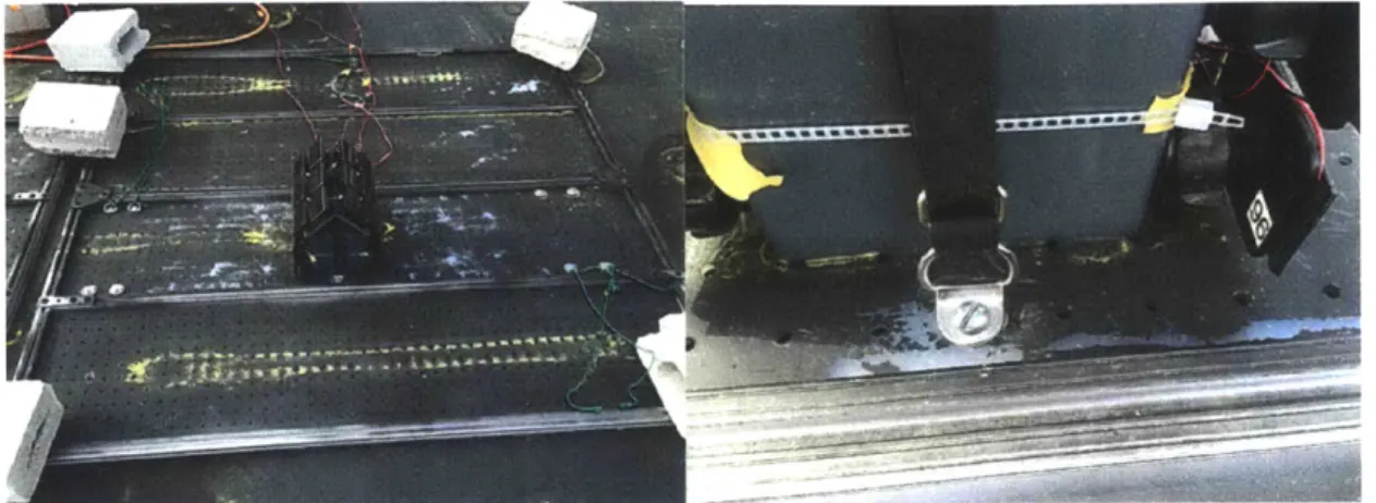 Figure 13: Left, A house  on the platform.  Right,  the tie down  mechanism.
