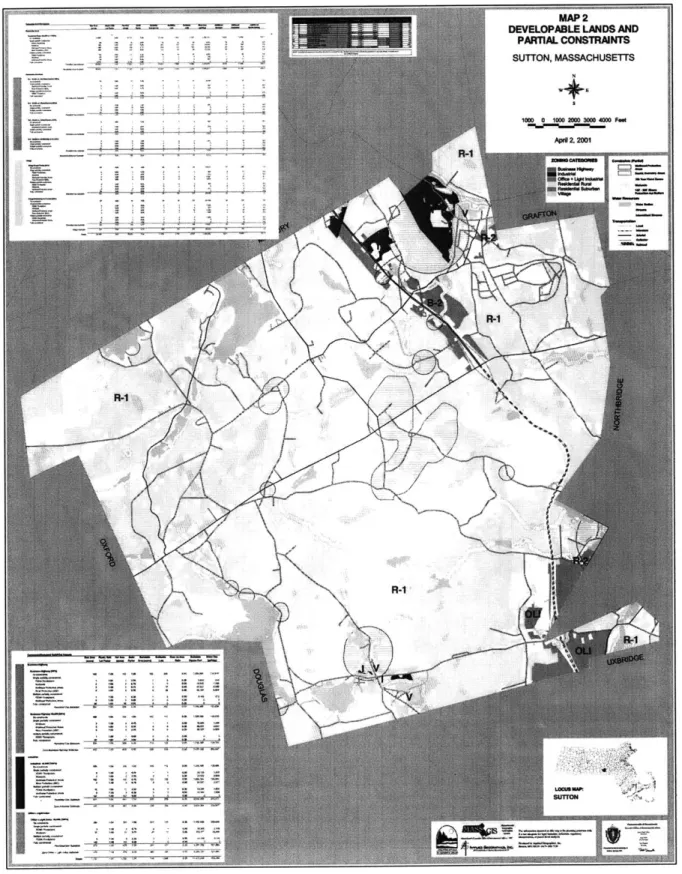 Figure  3-2:  Developable  Lands  and  Partial  Constraints  for  Sutton,  MA  Buildout