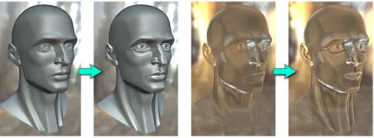 Figure 1: Our novel Radiance Scaling technique enhances the depiction of surface shape under arbitrary illumination, with various materials, and in a wide range of rendering settings
