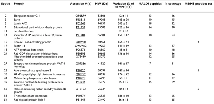 Table 1: Proteins whose abundance in SH-SY5Y cells is regulated after 6 h of morphine treatment