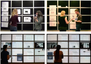 Figure 2. Early observations: assembling a slide-show on a paper proto- proto-type with tablets streaming video (top)