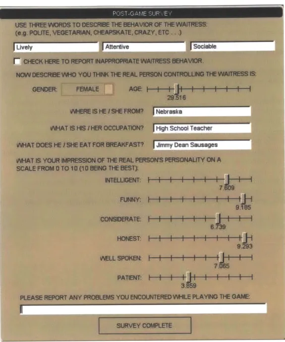 Figure  3-20:  Post-game  survey in The  Restaurant Game  asks players  to describe  each  other.