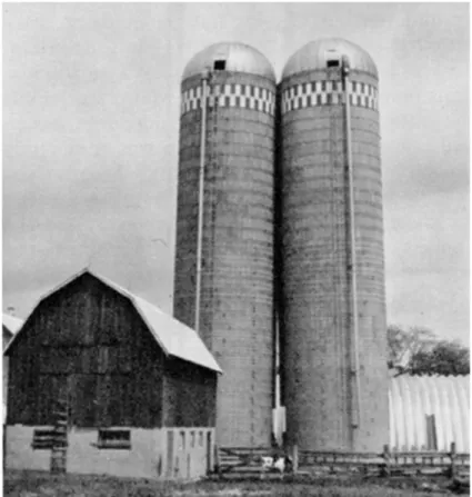 Figure 3. Silos inclinés l'un vers l'autre à cause d'un tassement non uniforme dans la zone de  chevauchement des bulbes de pression.