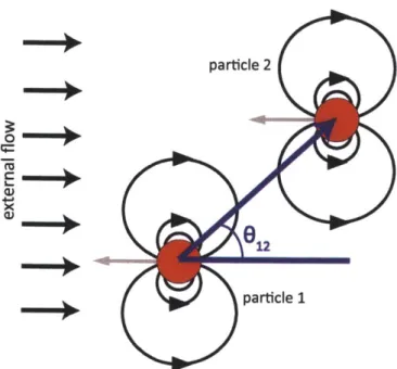 Fig.  3.1:  Two  hydrodynamically  coupled  discs  in  an  unbounded  quasi-two- quasi-two-dimensional geometry  are  driven  by  a  uniform  external flow