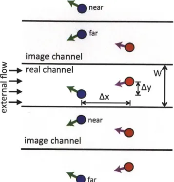 Fig. 3.3:  System  of real and image discs used to  obtain the  "dressed" or effective hydrodynamic interaction tensor in a  quasi-two-dimensional channel