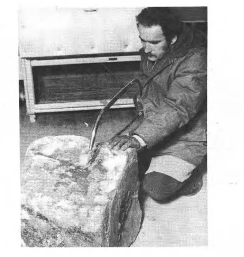 FIG. 6-Use  o f  a swede saw for  rough cutting large  block  samples. 