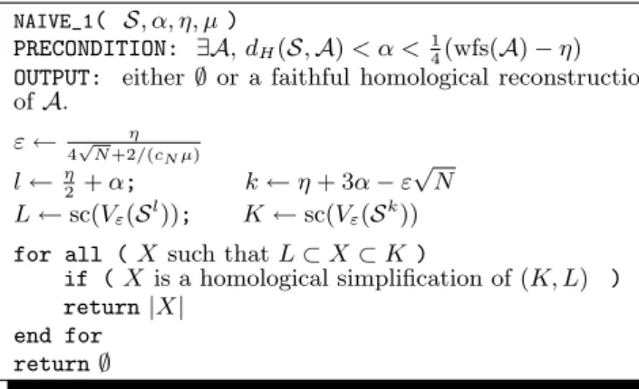 Table 2: Naive reconstruction algorithms. | X | denotes the underlying space of the simplicial complex X.