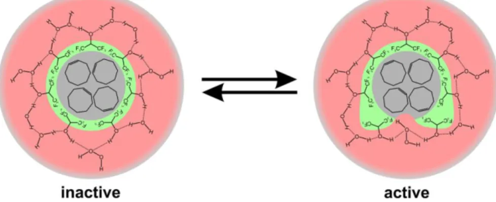 Figure 1.6. Proposed solvent patterns in the reaction mixture of cyclooctene and H 2 O 2  in HFIP 