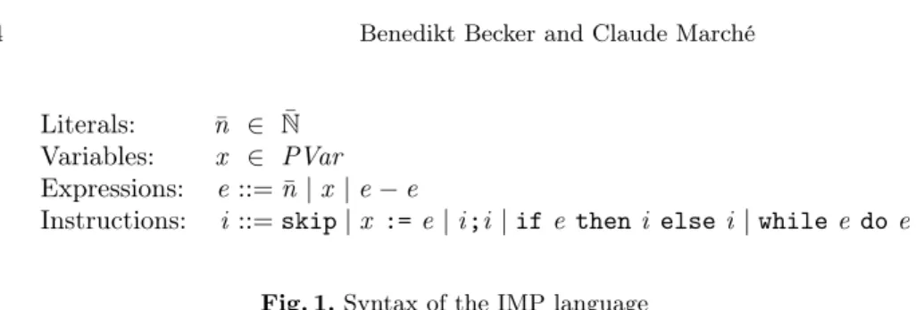 Fig. 1. Syntax of the IMP language