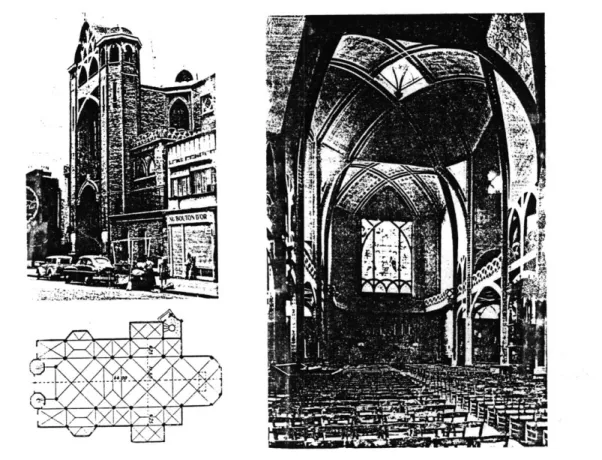 fig. 3-14  The  Exterior,  plan,  and interior  view of  St-Jean  de  Montmartre