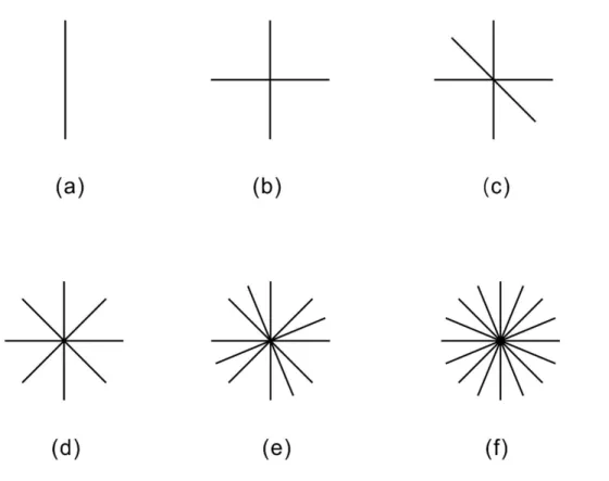 Figure 3.6 he process of gravity changing. (a) he original gravity pointing downwards; (b) through  changing the gravity, a cross structure is formed;(c)(e)reorientation will break the balance of the forces  exerted on the object so that the object shaped 