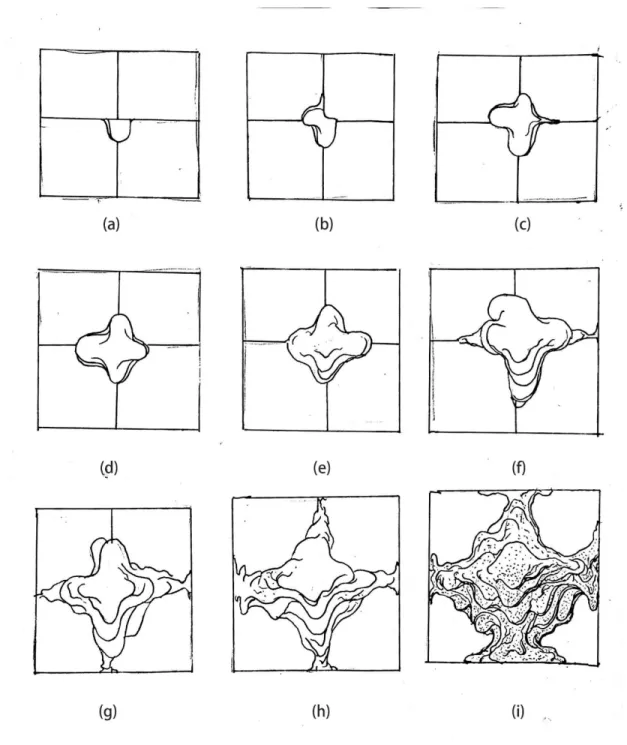 Figure 3.8 Progression sketches of comb generation in the condition of microgravity