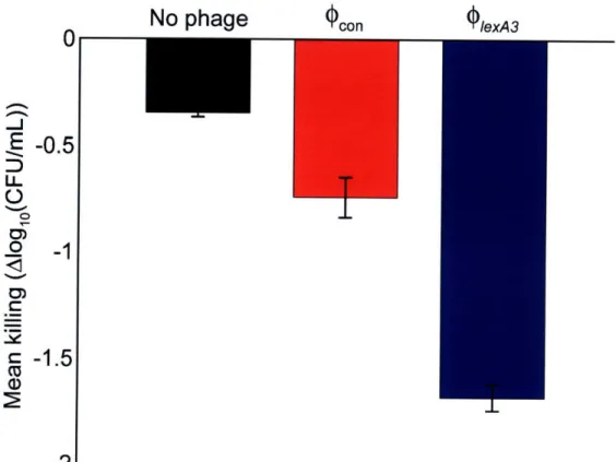 Figure 9.  Persister killing  assay demonstrates  that  engineered bacteriophage  can be applied to  a previously  drug- drug-treated population  to increase  killing  of surviving persister cells