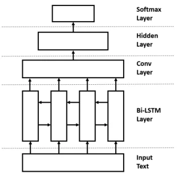 Figure 3-3: Diagram of Bi-LSTM and CNN model. The input layer is first fed into the Bi-LSTM layer