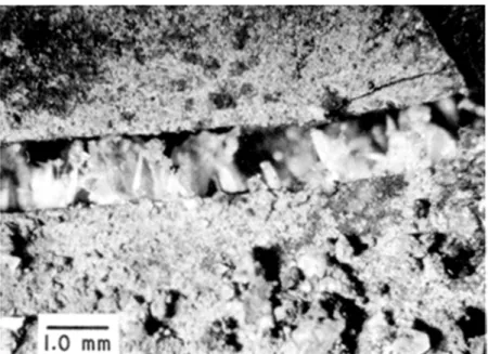 Figure 3. La croissance du gypse force les deux plaques à se séparer. Ce processus est similaire  à celui de la formation de lentilles de glace dans le sol.