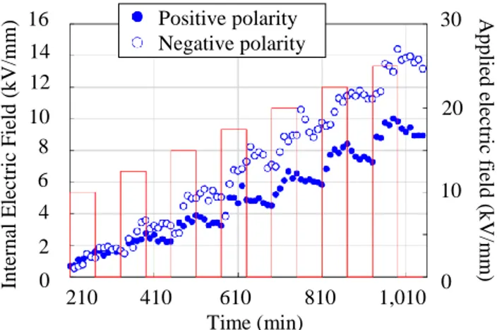 Fig. 7. The magnitudes of space charge and internal electric field under whole  LIMM measurement 