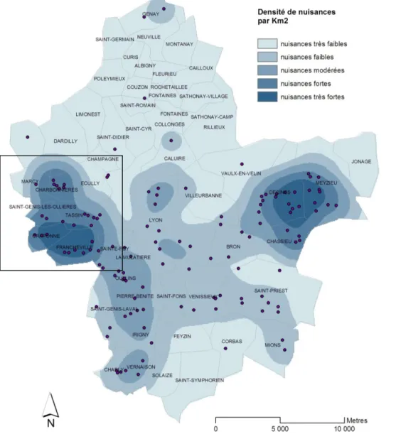 Figure 1.  Visualisation stratégique de la densité de risque à l’échelle du Grand Lyon 