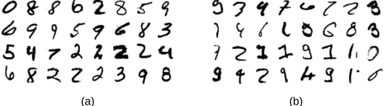 Figure 4.1: Examples of the digits in the MNIST Dataset. (a) An example of the digits within the MNIST dataset showing 40 randomly selected digits from the training set