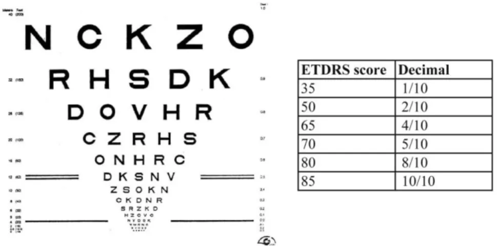 Figure 15: ETDRS chart and table showing ETDRS score with decimal conversion 
