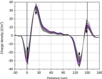 Fig. 6. Kinetic of integrated charge decay, with separation of positive and  negative charges