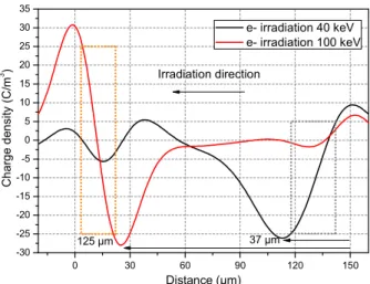 Fig. 2  Charge density profiles recorded by PEA during relaxation on a  XLPE 150 µm-thick after 1 h polarisation under 40 kV/mm