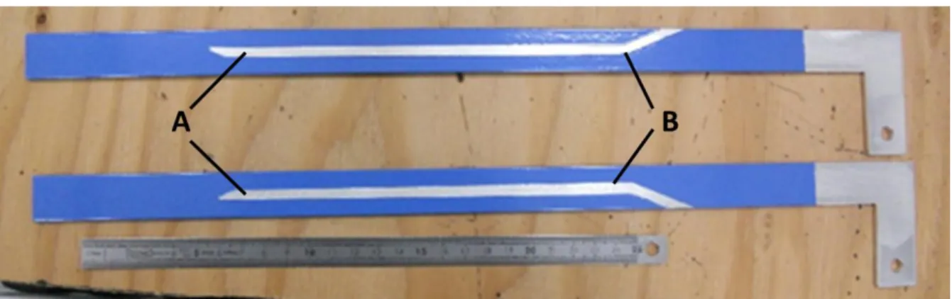 Figure 2. Photographie des barres en aluminium de 3 mm, recouvertes de 100 µm d’époxy  Les barres sont placées face à face