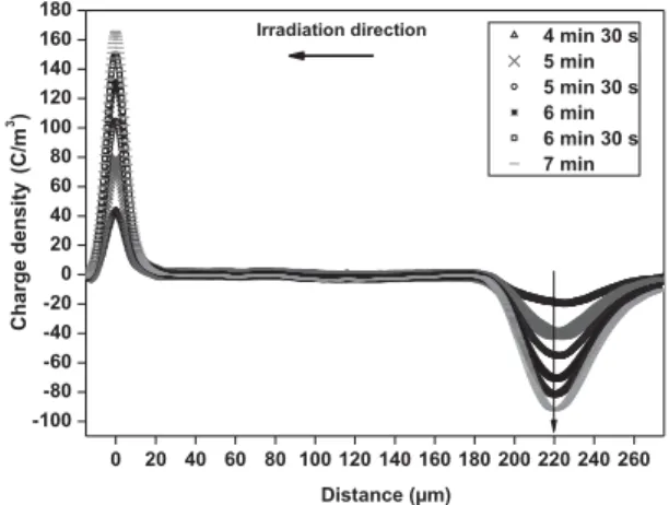Fig. 13. Surface potential recorded after each electronic irradiation periods of  a PTFE sample 225 m thick with an energy of 30 keV