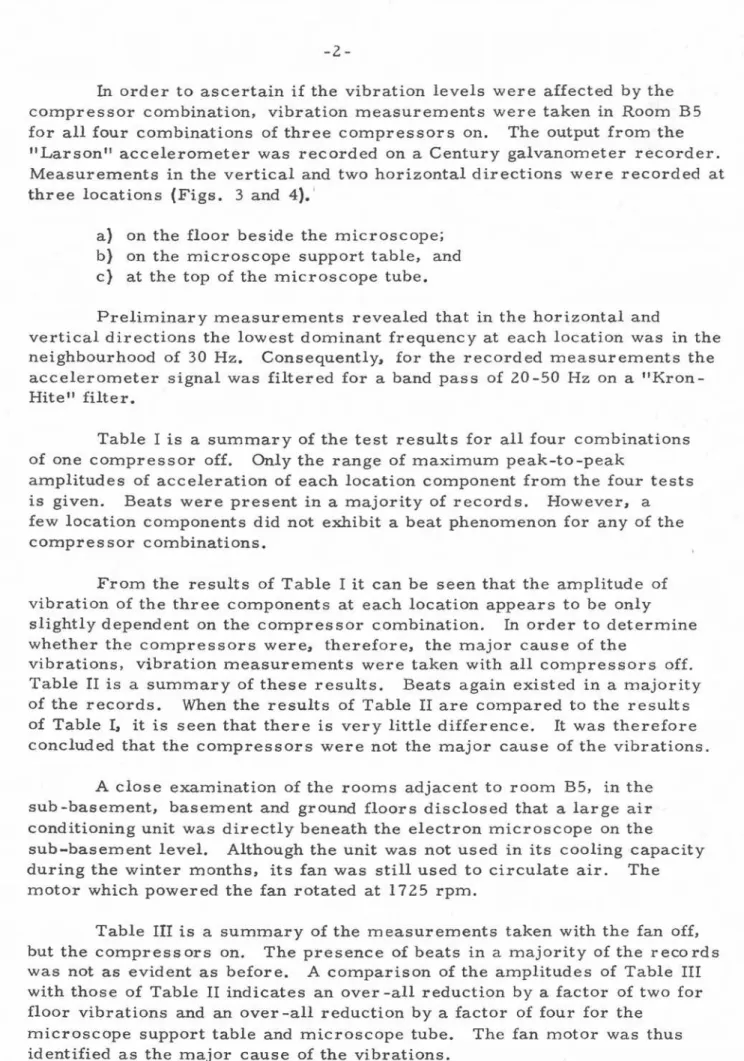 Table I is a summary of the test results for all four combinations of one compressor off
