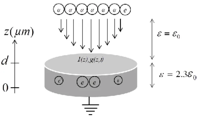 Fig. 2.  Model of open-circuit set-up for electron-beam  irradiation on non-metallized LDPE film