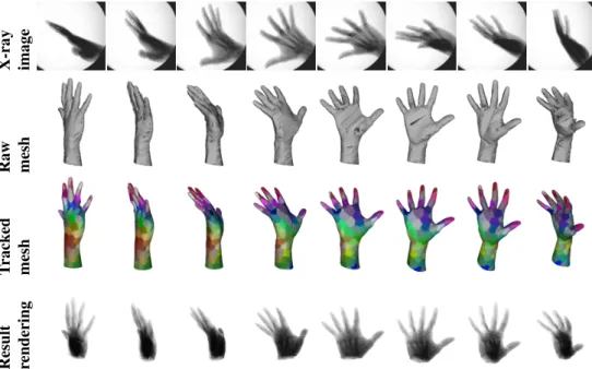 Figure 9: Real-life data and results (30 frames used as input). Left-to-right: motion over time (8 selected frames)